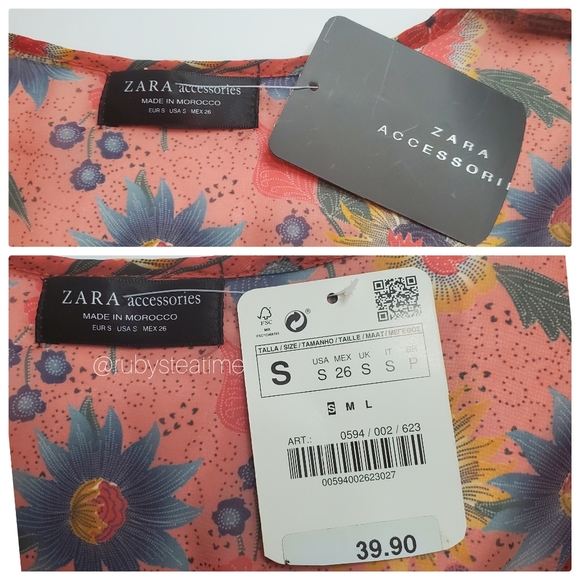 ZARA Sheer Orange Botanical Floral Print Ruffle Bodysuit, NWT - Picture 8 of 9
